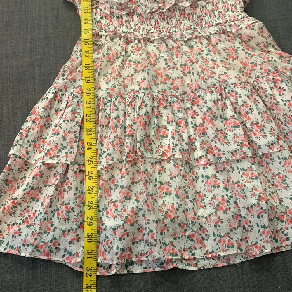 STORIA Ruffle Layer Ditzy Floral Mini Dress Pink White Medium Sleeveless Party